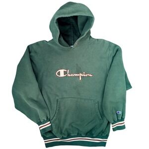 90s VTG Champion Reverse‎ Weave Hoodie Made in USA Green Embroidered Script Rare